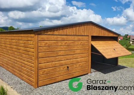 garaż blaszany 6x5 drewnopodobny złoty dąb