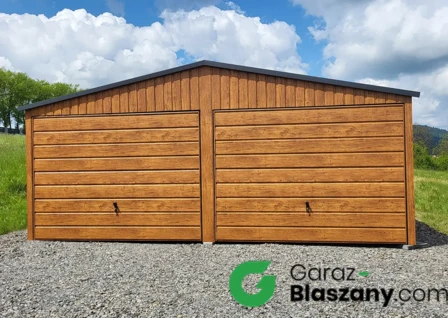 garaż blaszany 6x5 drewnopodobny poziomy panel