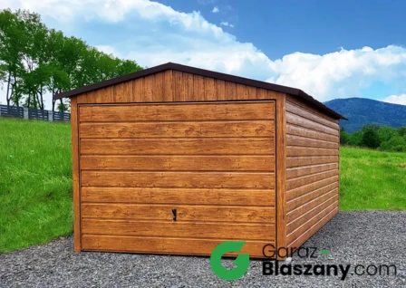 garaż blaszany 3x6 drewnopodobny złoty dąb dwuspadowy