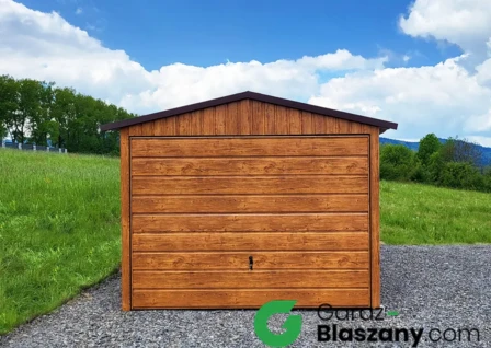 nowoczesny garaż blaszany 3x6 drewnopodobny