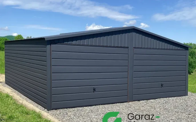 garaż blaszany 6x6 grafit poziomy panel