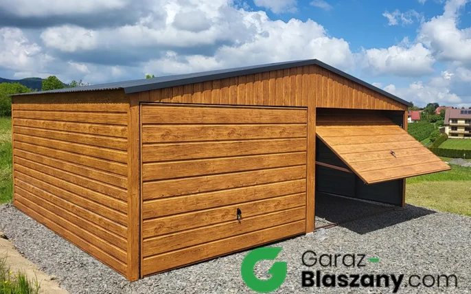 garaż blaszany 6x5 złoty dąb poziomy panel