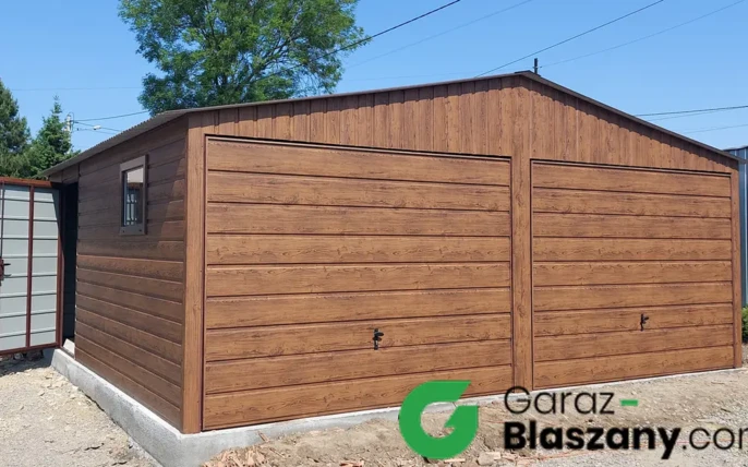 garaż blaszany 6x5 drewnopodobny orzech
