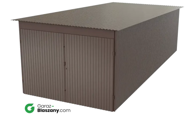 Garaż blaszany 3x7 brązowy dach jednospadowy brama dwuskrzydłowa