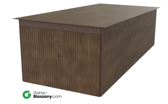 Garaż blaszany 3x7 drewnopodobny Złoty Dąb dach jednospadowy brama dwuskrzydłowa