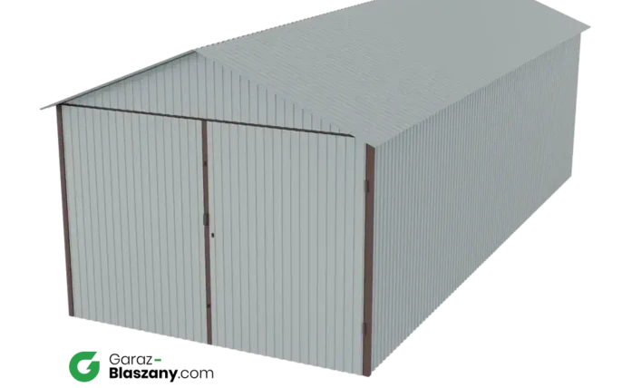 Garaż blaszany 3x7 blacha ocynkowana Iszy gatunek dach dwuspadowy brama dwuskrzydłowa