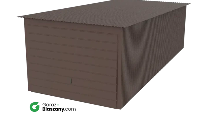 Garaż blaszany 3x7 blacha brązowa powlekana mat dach jednospadowy brama uchylna