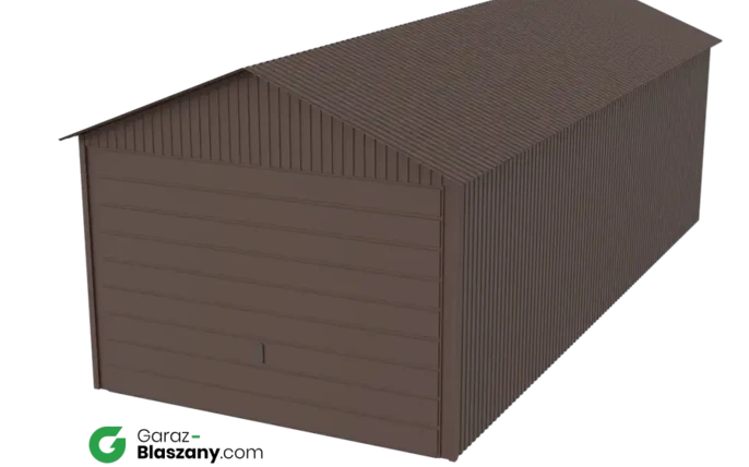 Garaż blaszany 3x7 brązowy mat dach dwuspadowy brama uchylna