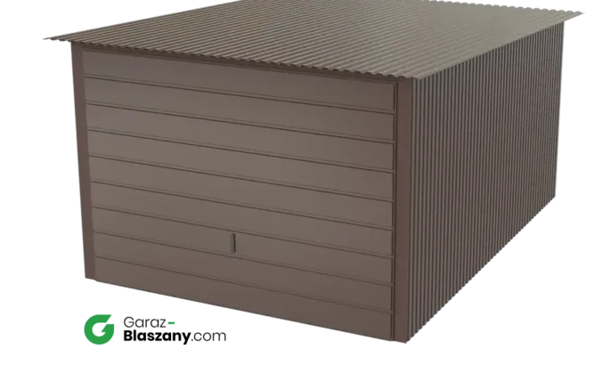 Garaż blaszany 3x4 brązowy błysk dach jednospadowy brama uchylna