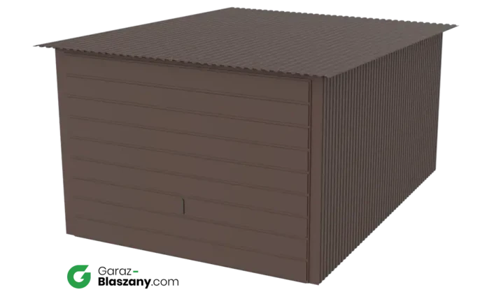 Garaż blaszany 3x4 brązowy mat dach jednospadowy brama uchylna