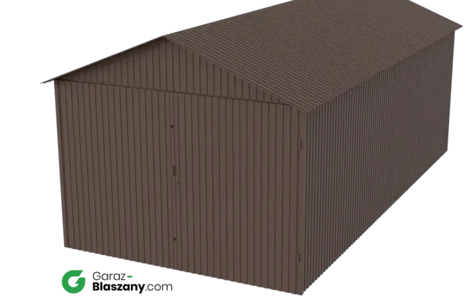 Garaż blaszany 3x6 brązowy MAT dach dwuspadowy brama dwuskrzydłowa
