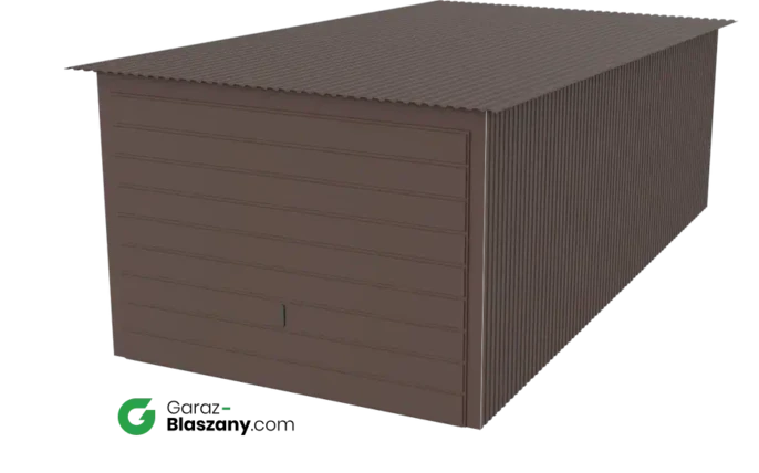 Garaż blaszany 3x6 brązowy MAT dach jednospadowy brama uchylna