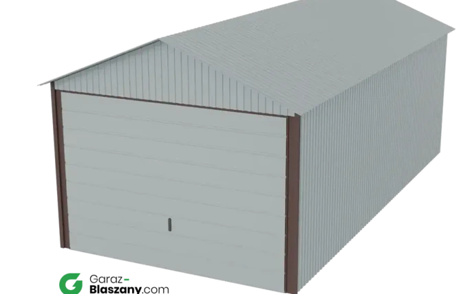 Garaż blaszany 3x6 ocynkowany Iszy gatunek dach dwuspadowy brama uchylna