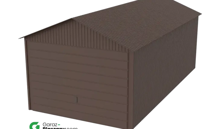 Garaż blaszany 3x6 brązowy MAT dach dwuspadowy brama uchylna