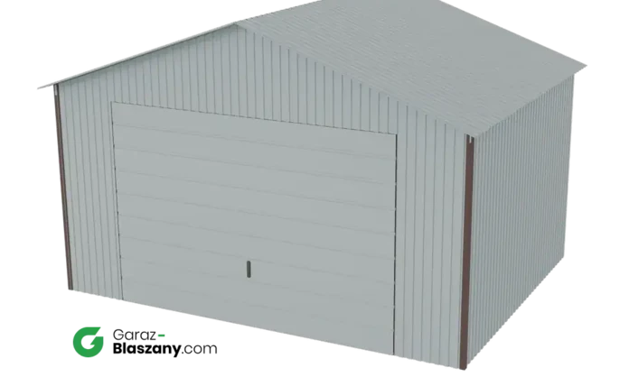 Garaż blaszany 4x3 ocynkowany Iszy gatunek dach dwuspadowy brama dwuskrzydłowa