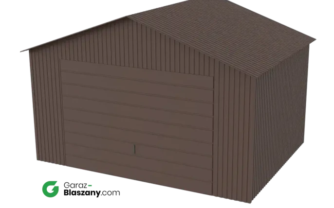 Garaż blaszany 4x3 brązowy MAT dach dwuspadowy brama dwuskrzydłowa