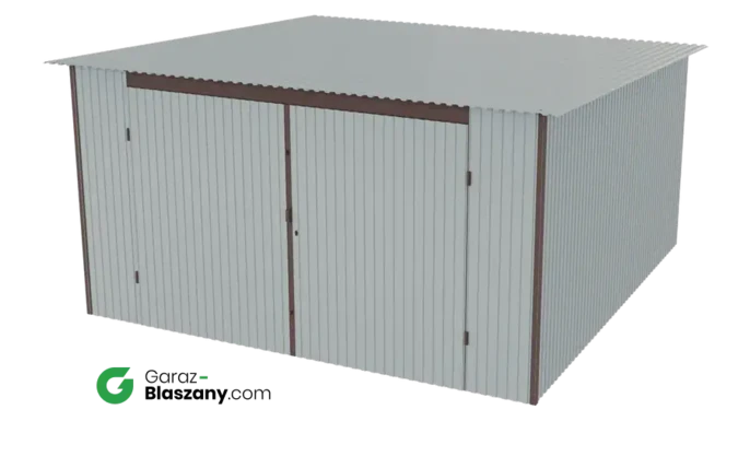 Garaż blaszany 4x4 ocynkowany Iszy gatunek dach jednospadowy brama dwuskrzydłowa