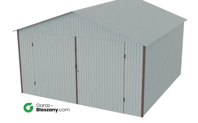 Garaż blaszany 4x4 ocynkowany Iszy gatunek dach dwuspadowy brama dwuskrzydłowa
