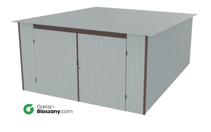 Garaż blaszany 4x5 ocynkowany Iszy gatunek jednospadowy brama dwuskrzydłowa