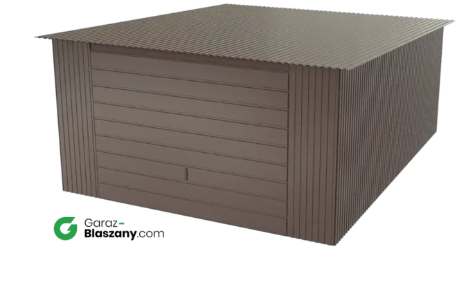 Garaż blaszany 4x5 brązowy BŁYSK dach jednospadowy brama uchylna