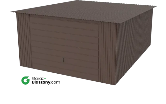 Garaż blaszany 4x5 brązowy MAT dach jednospadowy brama uchylna