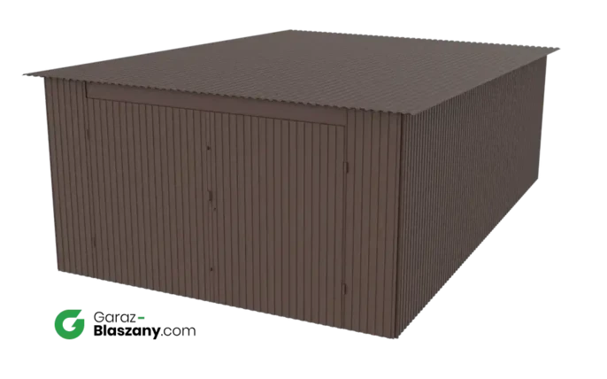 Garaż blaszany 4x6 brązowy MAT dach jednospadowy brama dwuskrzydłowa
