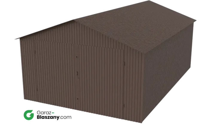 Garaż blaszany 4x6 brązowy MAT dach dwuspadowy brama dwuskrzydłowa