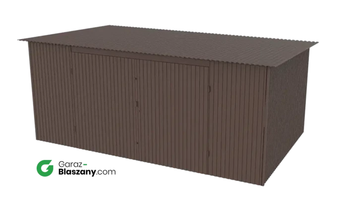 Garaż blaszany 5x3 brązowy MAT dach jednospadowy brama dwuskrzydłowa