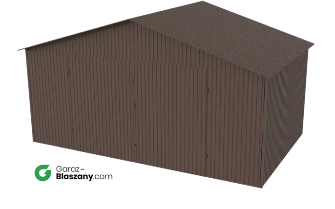 Garaż blaszany 5x3 brązowy MAT dach dwuspadowy brama dwuskrzydłowa