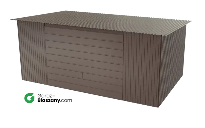 Garaż blaszany 5x3 brązowy BŁYSK dach jednospadowy brama uchylna