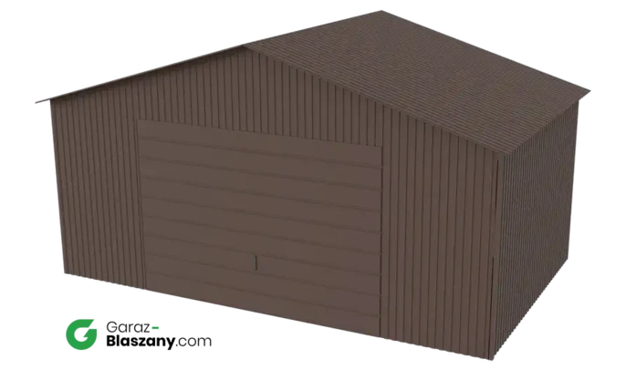 Garaż blaszany 5x3 brązowy MAT dach dwuspadowy brama uchylna