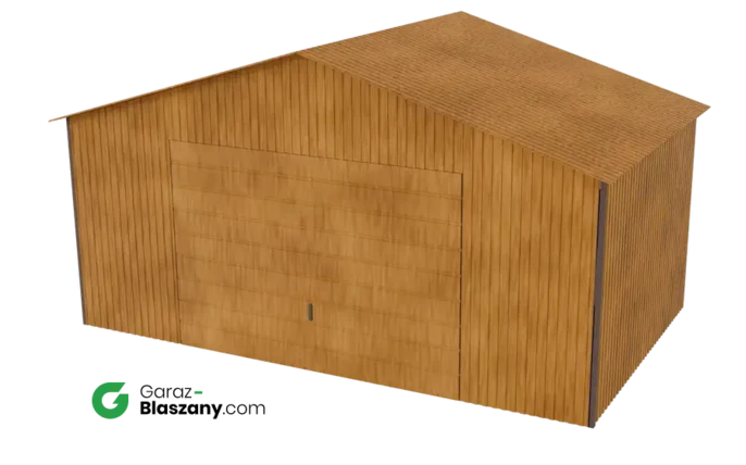 Garaż blaszany 5x3 drewnopodobny Złoty Dąb dach dwuspadowy brama uchylna