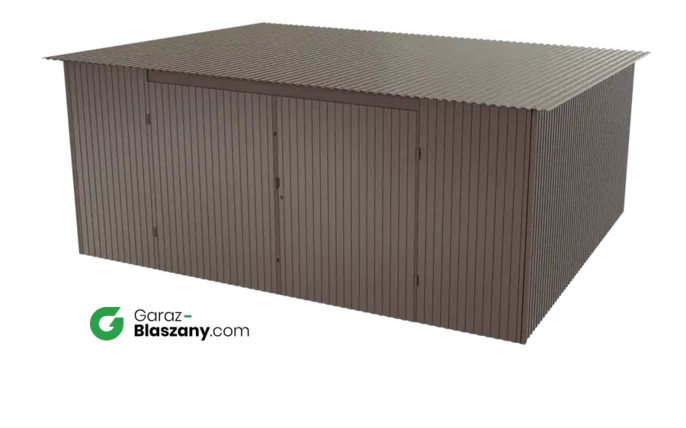 Garaż blaszany 5x4 brązowy BŁYSK dach jednospadowy brama dwuskrzydłowa