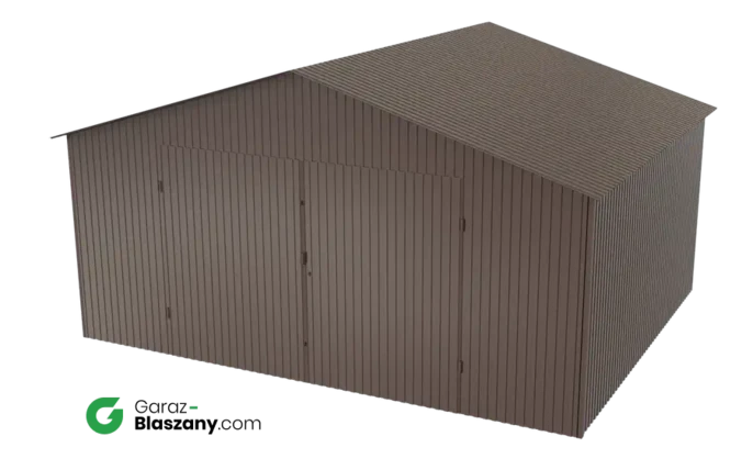 Garaż blaszany 5x4 brązowy BŁYSK dach dwuspadowy brama dwuskrzydłowaGaraż blaszany 5x4 brązowy BŁYSK dach dwuspadowy brama dwuskrzydłowa