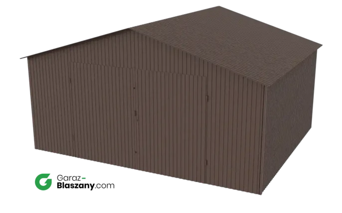Garaż blaszany 5x4 brązowy MAT dach dwuspadowy brama dwuskrzydłowa