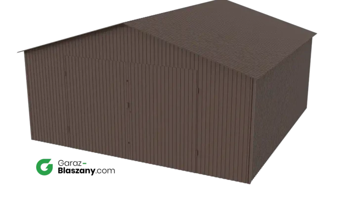Garaż blaszany 5x5 brązowy MAT dach dwuspadowy brama dwuskrzydłowa