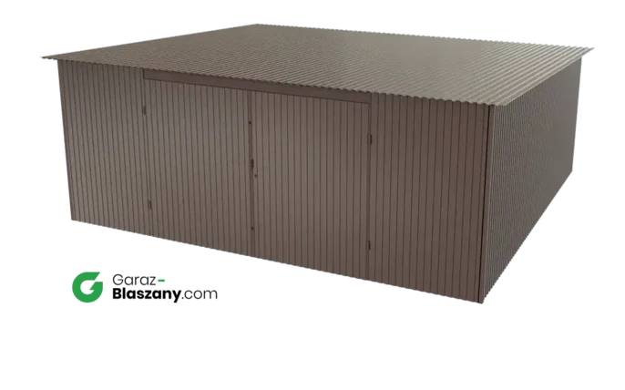 Garaż blaszany 5,5x5 brązowy BŁYSK dach jednospadowy brama dwuskrzydłowa