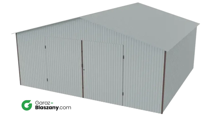 Garaż blaszany 5,5x5 ocynkowany Iszy gatunek dach dwuspadowy brama dwuskrzydłowa