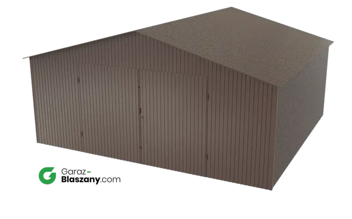 Garaż blaszany 5,5x5 brązowy BŁYSK dach dwuspadowy brama dwuskrzydłowa