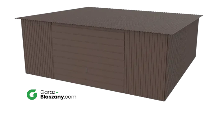 Garaż blaszany 5,5x5 brązowy MAT dach jednospadowy brama uchylna