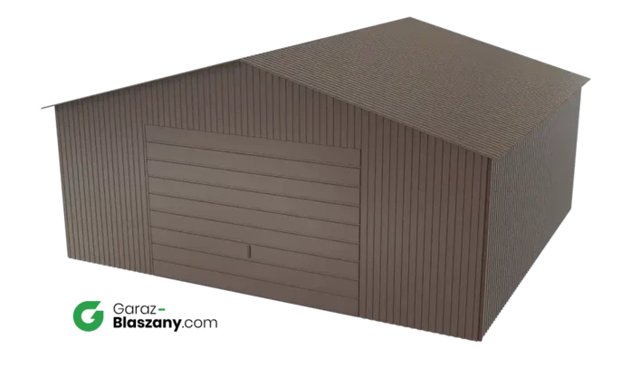 Garaż blaszany 5,5x5 brązowy BŁYSK dach dwuspadowy brama uchylna