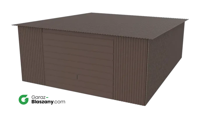 Garaż blaszany 5x6 brązowy MAT dach jednospadowy brama uchylna