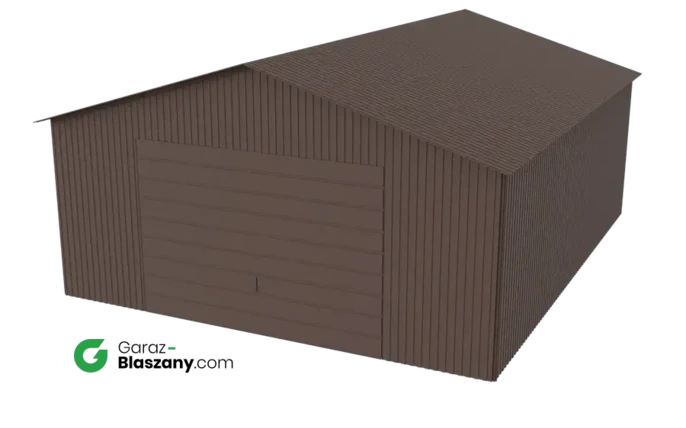 Garaż blaszany 5x6 brązowy MAT dach dwuspadowy brama uchylna