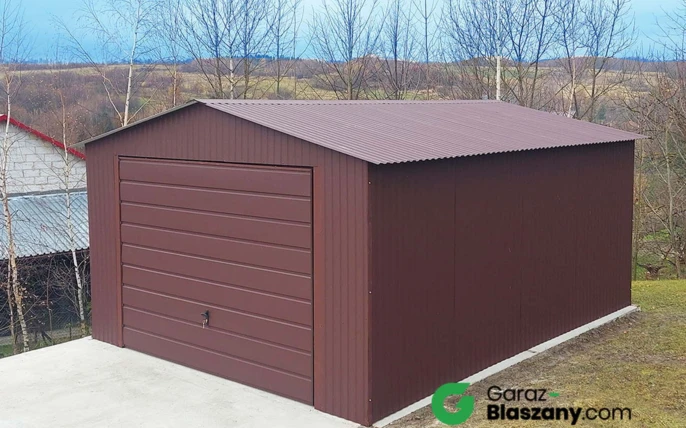 Garaż blaszany 4x6 Brązowy MAT, dach dwuspadowy, brama uchylna