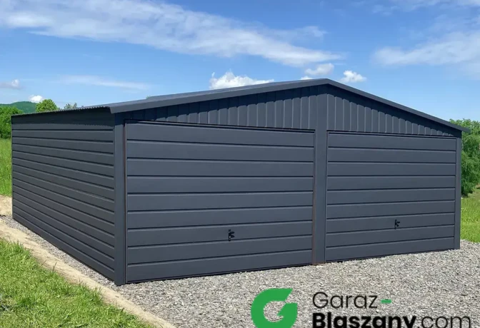 garaż blaszany 6x6 grafit poziomy panel