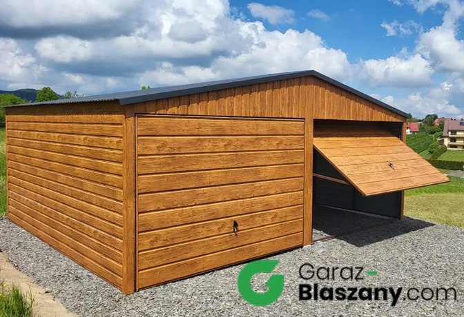 garaż blaszany 6x5 złoty dąb poziomy panel