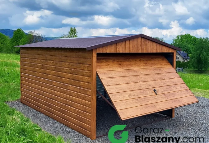 garaż blaszany 3x6 drewnopodobny złoty dąb