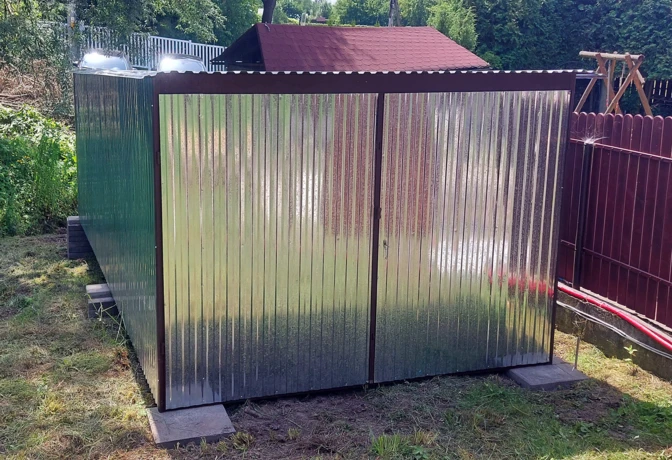 Garaż blaszany 3x5 ocynkowany ogniowo, jednospadowy, otwierany na boki