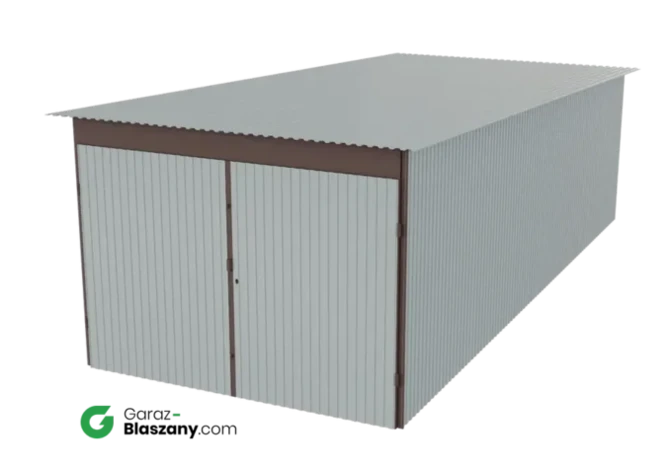 Garaż blaszany 3x7 ocynkowany dach jednospadowy brama dwuskrzydłowa