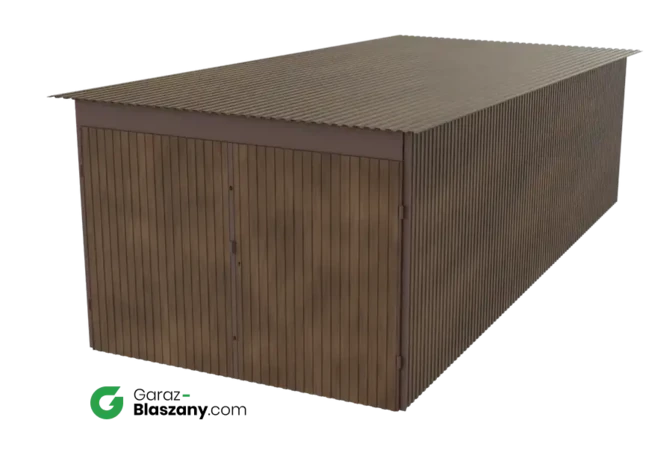 Garaż blaszany 3x7 drewnopodobny Złoty Dąb dach jednospadowy brama dwuskrzydłowa